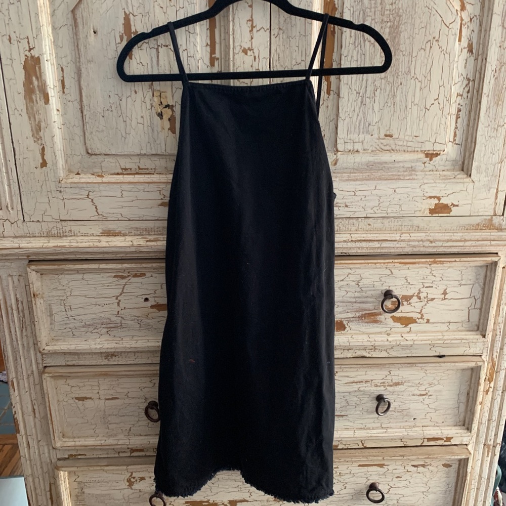 Black Canvas Denim Apron Mini Dress
